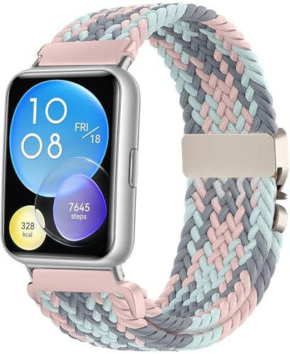 Issinlky Bracelet tressé en nylon compatible avec Huawei Watch Fit 2, bracelet sport élastique pour Huawei Fit 2 Femmes Hommes