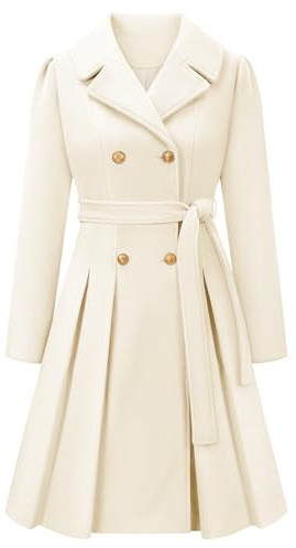 RITOSTA Wollmantel Damen Winter Mantel Revers Zweireihiger Wintercoat A-linie Winterjacke Knielang Trenchcoat Elegant Wintermantel Lang Jacke Outwear