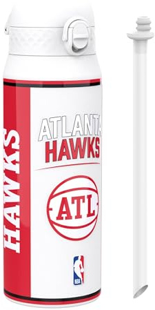 NBA Atlanta Hawks Sports Thermal Water Bottle with Removable Straw, 750ml/24oz, Leak-Proof Insulated Drinking Bottle, Easy to Open, Secure Lock, Dishwasher Safe, Flip Cover, Metal Bottle