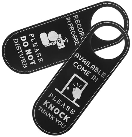 TOPPERFUN 2 Stück Pu leder Türhänger Aufnahme Läuft Beidseitiges Türschild für Büro Hotel Zimmer Leicht Tragbar Robustes Türknauf schild zur Anzeige von Aufnahmezustand und Datenschutz