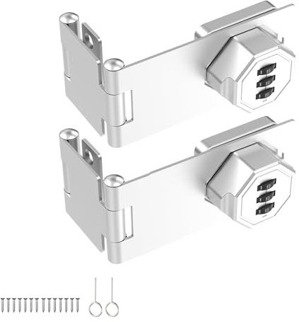 Aartnet 90 Degree Cabinet Portable Door Lock Latch, Combination Password Rotary Hasp Lock, Keyless Folding Latches for Office File Cabinet, Drawers, Cupboard, Small Doors, Locker (2, Sliver)