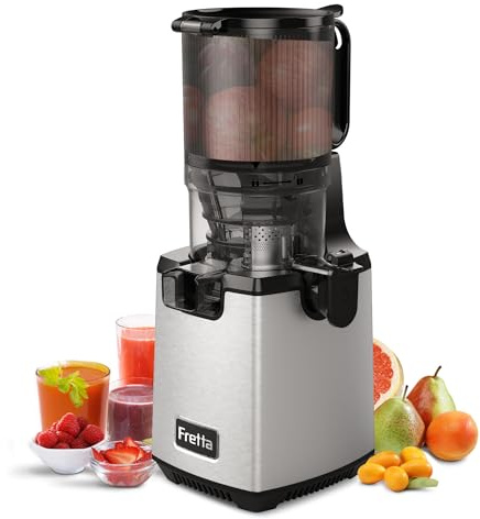Fretta Cold Press Juicer with 135mm Wide Feed Chute,Slow Masticating Juicer Machines for Whole Fruits & Vegetables,1.8L Large Hopper,250W Quiet Motor,BPA-Free,Easy to Clean (Silver)