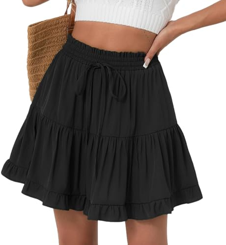 ZCJ Gonna Pantalone Donna A-Line con Pieghe, Algoritmo Vita Alta con Coulisse, Gonna Estiva con Pantaloncini Integrati, Minigonna Nera Leggera