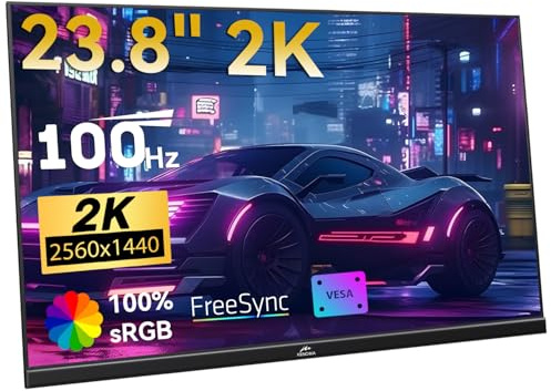 Kenowa 2K USB-C Portable Monitor 23.8 inch QHD 2560x1440P FreeSync Large Gaming Monitor Dual Speakers&Adjustable stand&VESA with Type-C/HDMI port External Second Screen for PC/Mac/Laptop/Phone/PS3/4