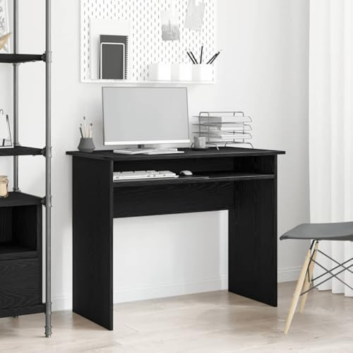 Schreibtisch Schwarz Eichen-Optik 90x50x74 cm, Holzwerkstoff, Robuster Computer Gaming Desk mit Stauraum für Home Office, Vielseitiger Bürotisch