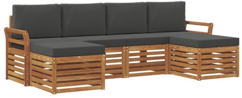vidaXL Sofagarnituren 6 pcs Natur und Anthrazit Massivholz Akazie, Outdoor-Sofa, modernes Gartenmöbel, langlebiges Ecksofa, Terrasse Lounge, Sitzgruppe für die Veranda