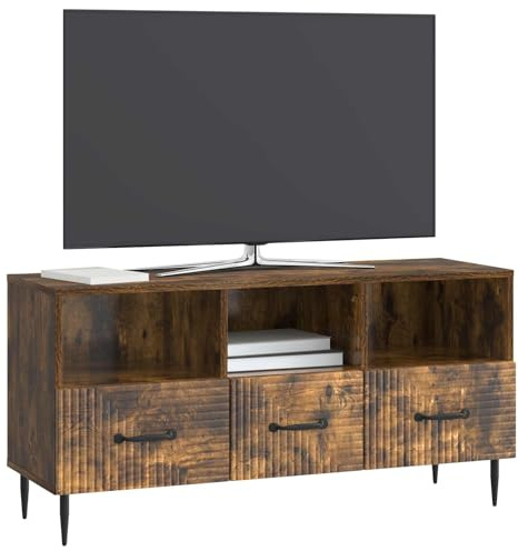 vidaXL TV-Schränk Geräucherte Eiche 102 x 34,5 x 50 cm Holzwerkstoff, Wohnzimmer, Vintage Stil, rechteckige Medienkonsole, viel Stauraum für Moderne Heimorganisation