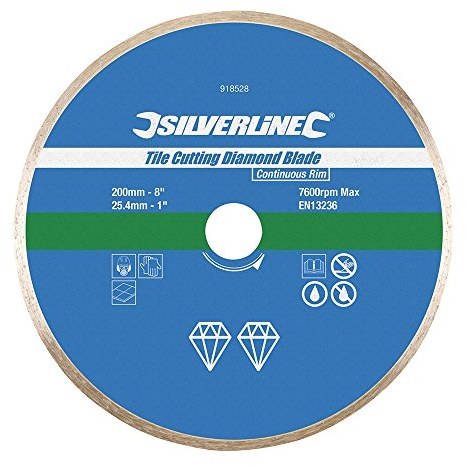 Silverline 918528 Tile Cutting Diamond Blade 200 x 25.4 mm Continuous Rim