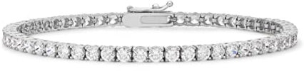 CARISSIMA Women's 9 ct White Gold 3 mm Round Claw Set Cubic Zirconia Tennis Chain Bracelet of Length 19 cm/7.5 Inch