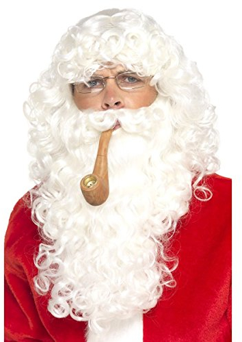 Smiffys Verkleidungsset Weihnachtsmann, Weiß, mit Perücke, Bart, Brille und Pfeife, Deluxe