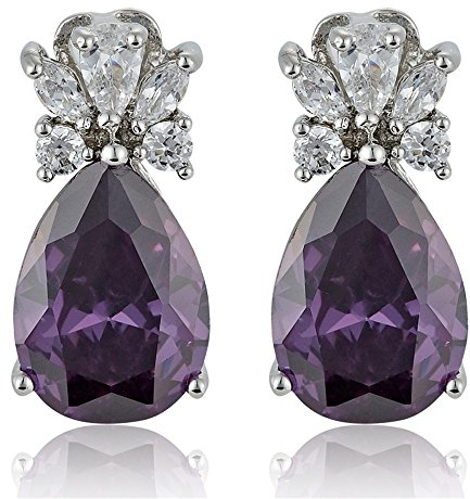 RIZILIA Teardrop Perno Orecchini Traforati Con Taglio Pera CZ [Simulata Ametista Viola] In Placcato In Oro Bianco, Semplice Ed Elegante Moderno