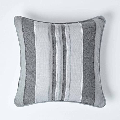 HOMESCAPES Morocco Striped Cushion Cover 24 x 24 Inches Grey Charcoal Light Grey 100% Cotton Cover Coordinating with Morocco Throws & Curtains Easy care Washable