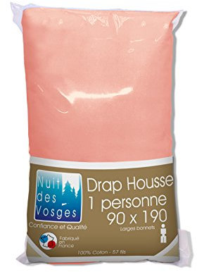 Nuit des Vosges 2103519 Cotoval Drap Housse Uni Coton Rose 90 x 190 cm