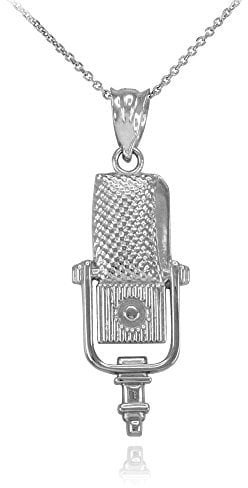 Recording Microphone Music Studio Necklace 925 Sterling Silver, Sterling Silver