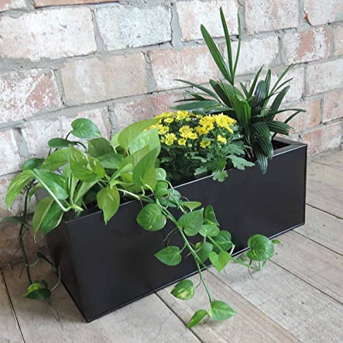 Décoclico jardin Jardinière en Zinc galvanisé rectangulaire 55x22x20cm 24L Noir