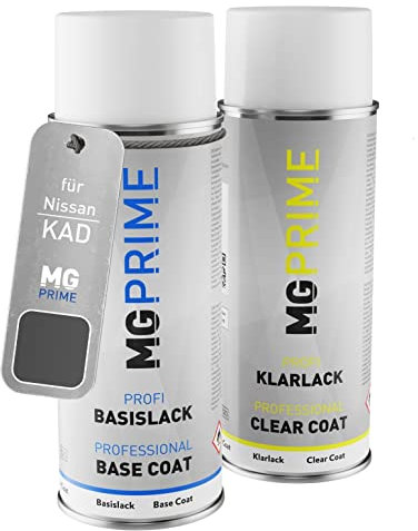 MG PRIME Peinture voiture Bombes aérosols pour Nissan KAD Dark Metal Gray/Gris Squale Metallic Peinture de base vernis clair aérosol 400ml