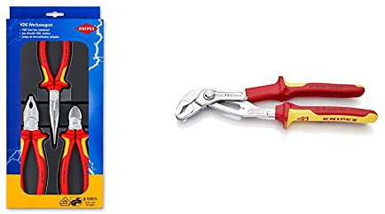 Knipex 00 20 12 – Elektro-Paket mit drei VDE-geprüften Zangen & 87 26 250 Cobra - Hightech-Wasserpumpenzange mit Schnelleinstellung, isoliert, VDE, 250 mm