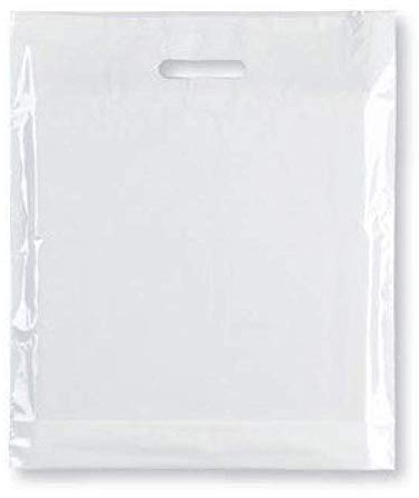 Sabco Strong Carrier Bags 15 x 18 x 3 Premium Quality - Clear Plastic Heavy Duty Patch Handle Plastic Bags for Fashion, Party, Boutique, Shopping (25)