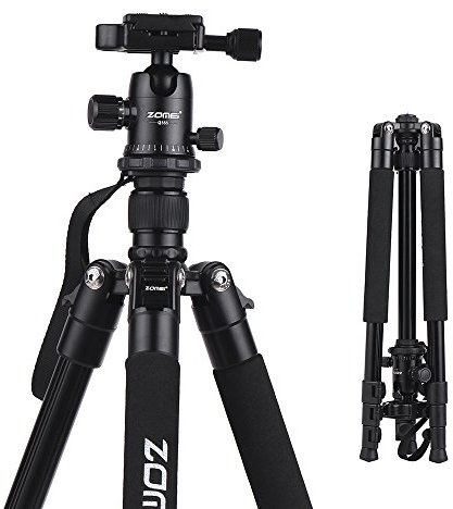 TOPTOO ZOMEI Q555 63 Pulgadas trípode de cámara portátil de Viaje de aleación de Aluminio Ligero con Cabeza de Bola/Placa de liberación rápida/Bolsa de Transporte para Canon Nikon Sony DSLR