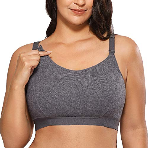 Gratlin Women's Nursing Bras Maternity Plus Size Breastfeeding Cotton Sleep Nursing Sports Bra Charcoal Heather 4XL