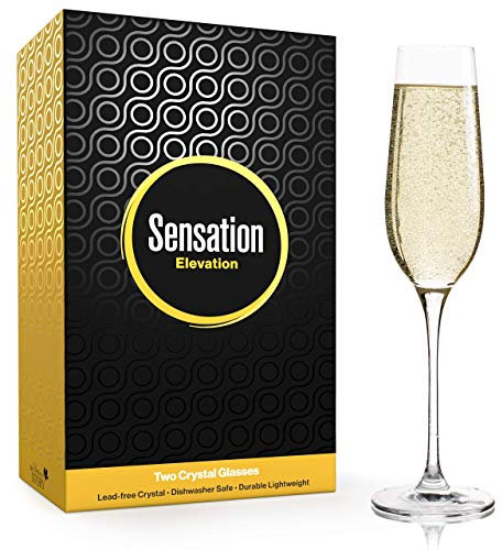 Season STORY Large Tall Champagne Flute Glasses (Set of 2, 235 ml) Modern & Fancy Crystal Glassware with Long stem 4 Gatherings, Engagement, Wedding and Holiday Celebration