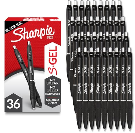 Sharpie S-Gel Pens, Medium Point (0.7mm), Black Gel Ink, 36 Count - Writing, Note-Taking, Office Supplies, No Smear, No Bleed