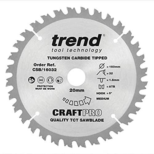 Trend Wood Circular Saw Blade, 160mm Diameter, 20mm Bore, 32 Teeth, 1.8mm Kerf, +5° Hook, TCT, Medium Finish, CSB/16032