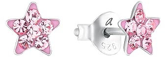 Amor Ohrstecker 925 Sterling Silber Mädchen Kinder Ohrschmuck, mit Kristallglas, 0,6 cm, Silber, Stern, Kommt in Schmuck Geschenk Box, 2036523