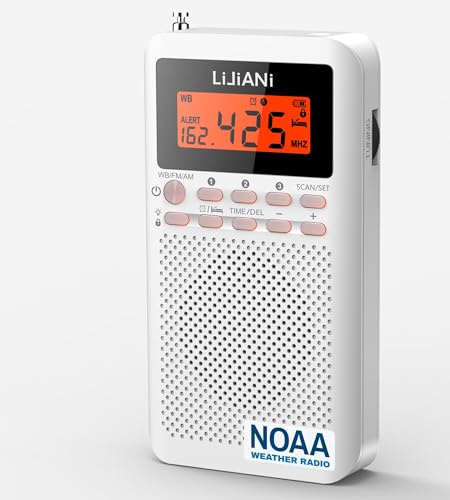 NOAA Weather Radio Emergency AM/FM Battery Operated Portable Radio with LCD Display, Digital Alarm Clock, Sleep Timer, Longest Lasting Transistor, Powered by 2 AA Built-in Speakers