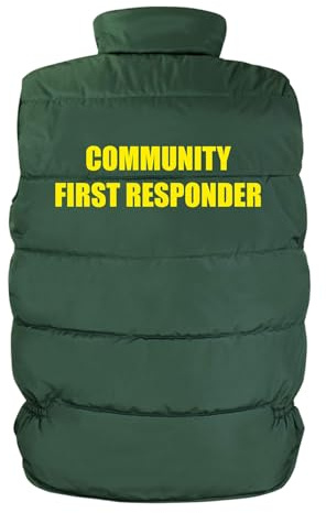 Brook Hi Vis UK COMMUNITY FIRST RESPONDER Green Premium Result Bodywarmer, Workwear Staff Medic Aider Nurse, White Text - Windproof & Showerproof Outer Layer, Multi-Pocket Staff Vest