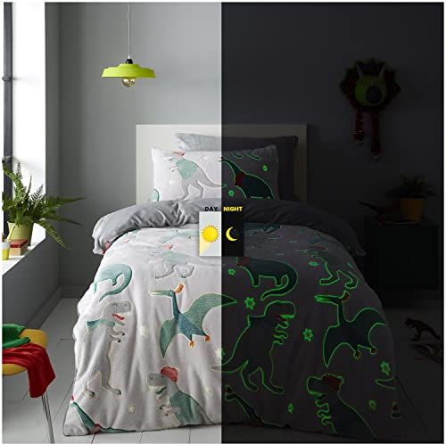 GC GAVENO CAVAILIA Luxuriöses Teddy-Bettwäsche-Set, leuchtet im Dunkeln, Winter-Dinos, kuschelig und Fleece, weich und gemütlich, Polyester, Einzelbett