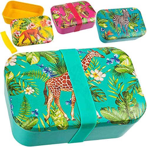 alles-meine.de GmbH 2 Stück Kunststoff - Lunchboxen/Brotdosen - Dschungel - Zoo Tiere & Blumen - BPA frei - mit Gummiband - Brotbüchse Küche Essen - für Erwachsene & Kinder -..