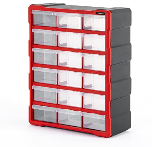 INTERTOOL Kleinteile-Organizer für Hardware und Schrauben, 18 herausnehmbare Behälter mit Trennwänden, Wandhalterung oder Schreibtisch-Bastel- und Lego-Aufbewahrungsschrank, 48,3 x 38,1 x 17,8 cm