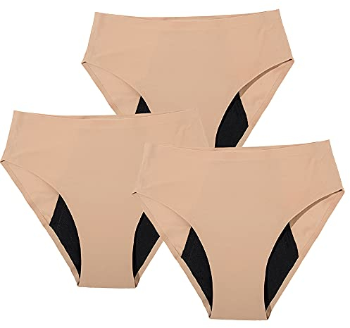 Nahtlose Schwangerschaft & Wochenbett Period Menstruations-Unterhosen, saugfähig, waschbar, umweltfreundlich, Menstruationsregeln (Beige, L)