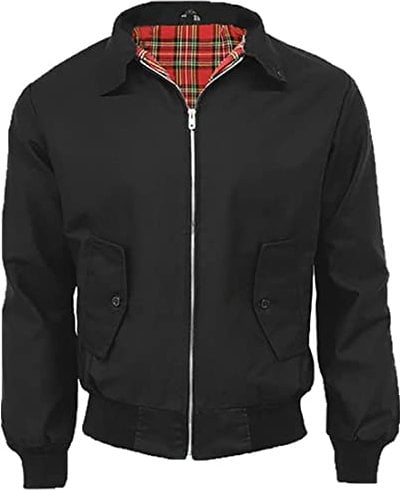 FAIRY TRENDZ Harrington Jacket Classic 1970s Retro Scooter Coat Mens Long Sleeve Zip Up Bomber Jacket Plus Size XS-5XL (Black 2XLarge)