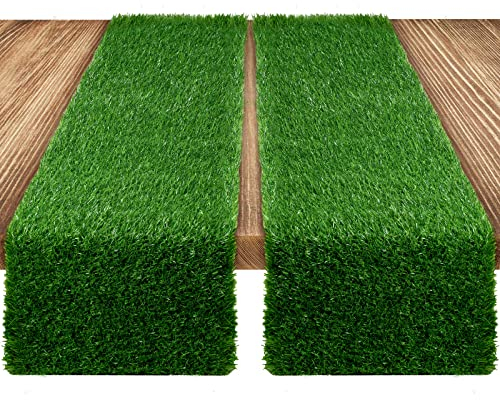 2 Stück Gras-Tischläufer, grün, künstliche Tischdekoration, Boho-Tischdekoration, Moos-Tischläufer, grüne Tischdekorationen, synthetisches Gras, Tischläufer für Hochzeit, Babyparty, 35.6x121.9 cm