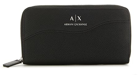 Armani Exchange Women's Zip Around Bi-Fold Wallet, Black