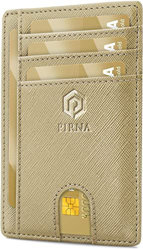 Porte Carte Bancaire Fin et Petit, Portefeuille pour Hommes et Femmes avec Pochette d'argent & Boîte-Cadeau, Porte-Cartes de Crédit RFID, Porte Carte Bancaire Anti Piratage pour Femme - Doré
