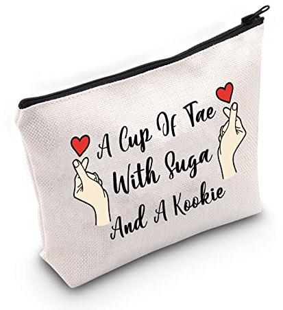 G2TUP K-drama Lover Gift A Cup of Tae with Suga and a Kookie Make-up Bag Korean Drama Kosmetiktasche K-Drama Girl Geschenk K-Pop Merchandise, A Cup of Tae weiße Tasche