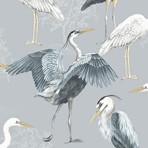 Elegant Homes Heron Birds The Design Library Wallpaper Blue Grey White Natural