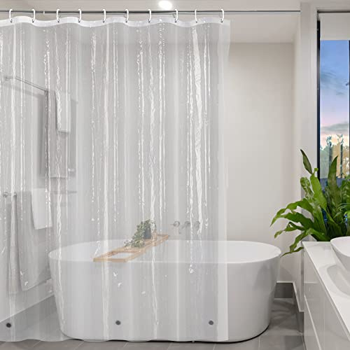YISURE Extra Wide PEVA Liner, 94x79 Inch, Clear Shower Curtain | Waterproof Clear PEVA Bathroom Liner, Including White Plastic Hooks