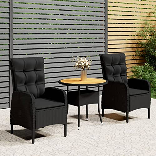 Tidyard Balkonset 3 Teilig, Balkonmöbel Gartenmöbel Set, Bistrotisch mit 2 Stühlen, Poly Rattan Schwarz