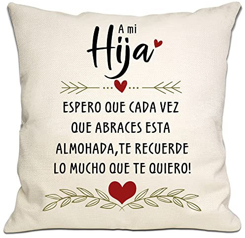 Bommex Regalo de Hija para Mama Papa - Cojín con Mensaje 'Espero Que Cada Vez Que Abraces Este Cojín Te Recuerde Cuánto Te Quiero' - Ideal para Cumpleaños, Graduación, Navidad