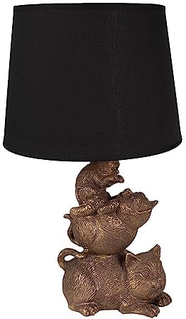 Clayre & Eef Tischlampe Katzen Ø 25x43 cm Goldfarbig Schwarz Kunststoff Schreibtischlampe