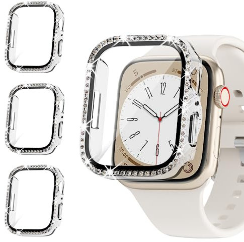 Rc-Z Bling Schutzhülle für Apple Watch 38 mm, Serie 3, 2, 1, Displayschutzfolie, Damen, Glitzer, Diamant, Strass, Stoßfänger, Gesichtsabdeckung für iWatch-Zubehör, 38 mm, 3 Stück