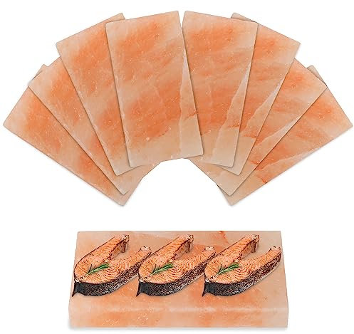 Yakimz Pietra di sale per barbecue, pietra salata barbecue, pietra per barbecue, pietra salata, riutilizzabile, sale di cristallo originale, 20 x 10 x 2,5 cm, set da 8 pezzi