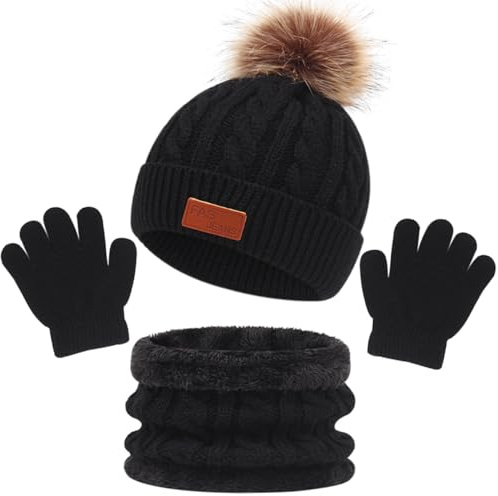 MAILEKT 3in1 Kinder Wintermütze Schal Handschuhe Set
