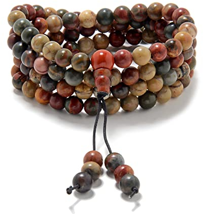 Dehnbares Mala-Handgelenk-Wickel-Yoga-Armband mit 108 heilenden Mala-Gebets-Buddha-Perlen (Picasso-Jaspis (Picasso Jasper))