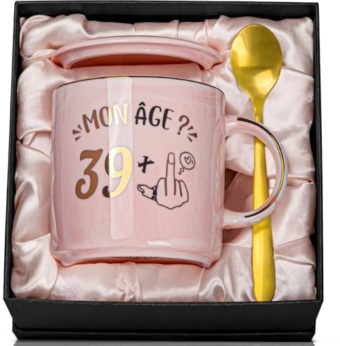 Doublewhale 40 Ans Femme Anniversaire, Cadeau 40 Ans Femme Mug, 400 ml Rose Céramique Marbrée Tasse, 40 Ans Cadeau Idée Cadeau Femme pour Épouse, Sœurs, Amie