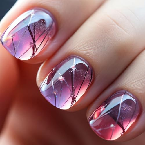 Ceboic 24 Pièces Faux Ongles Court Carrés, French Glossy Press on Nails Ballerine Brillant Ongles à Coller, Acrylique Couverture Complète Square Faux Ongles Autocollants pour Femme et Fille
